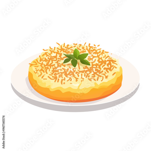 Flat vector Knafeh, minimalist design, isolated on a white background.