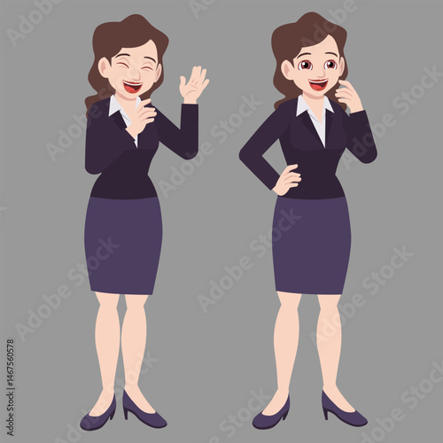 Beautiful woman in business suit standing happy and laughing cartoon flat character design vector illustration