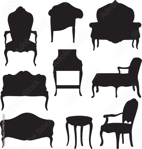 Elegant Antique Furniture Silhouettes: Classic Chairs, Sofas, and Tables Design