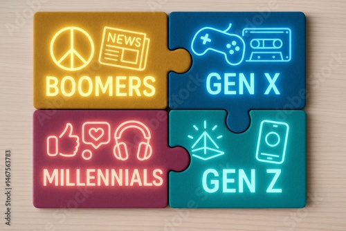 Obraz na płótnie Boomers, Gen X, Millennials, and Gen Z in Modern Society