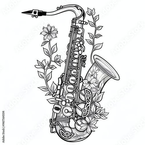 saxophone vector illustration coloring page