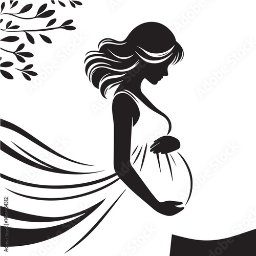 Expecting Mother with Baby Silhouette – Graceful Pregnancy Illustration