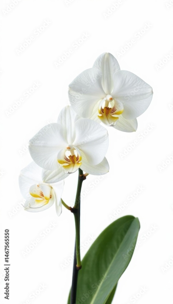Obraz premium Pure white orchid blossom, isolated on seamless white background, phalaenopsis, white orchid, flower photography
