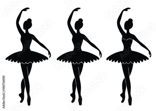 Ballerina Silhouettes in Dance Poses – Elegant Ballet Vector Illustration