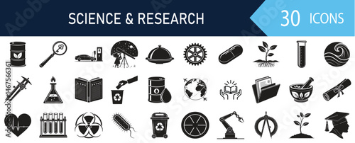 Educational & Scientific Icon Collection: 30 Black & White Vector Symbols