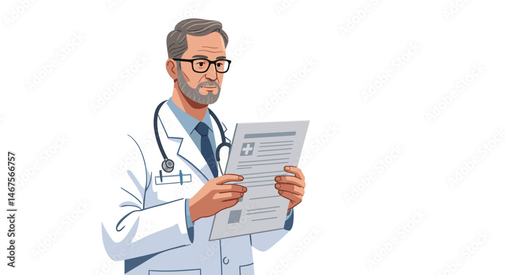 Cartoon doctor with glasses and stethoscope wearing a white coat Cartoon doctor with glasses and stethoscope wearing a white coat