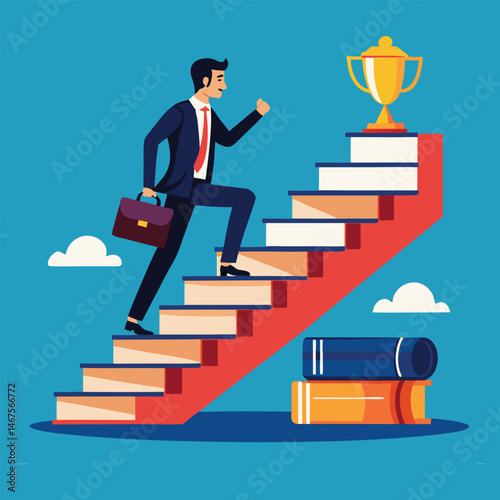 business man climbing stairs