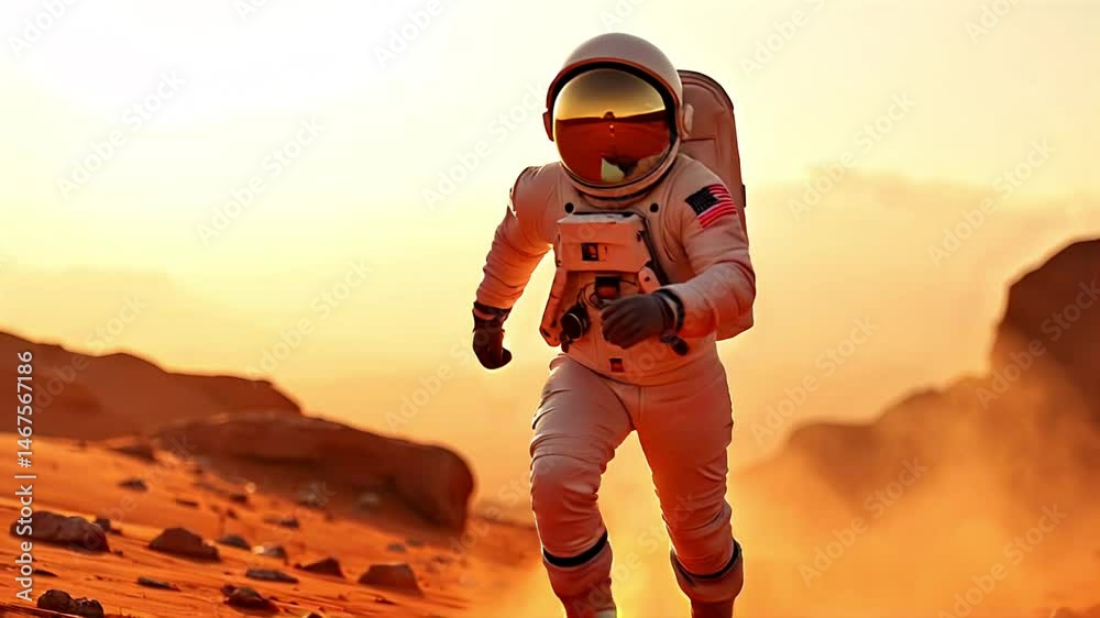 Astronauta corriendo en Marte