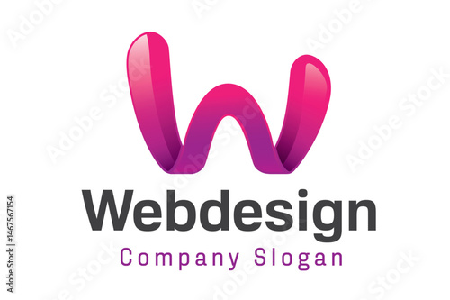 Glossy letter w pink logo purple calligraphy w letter vector design symbol