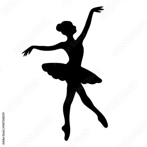black silhouette of a ballerina dancer in a pirouette pose with tutu minimal vector style elegant ballet design for dance performances logos posters art prints or artistic expression