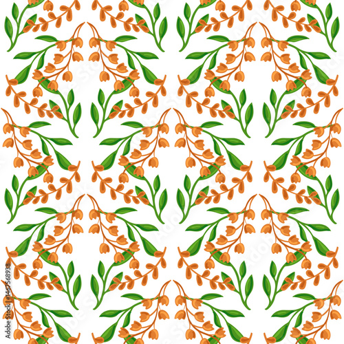 vector seamless pattern of leaves and flowers, vintage botanical pattern for decoration, fabric, wallpaper and decor, hand-drawn ornament for holiday decoration, interior and clothes