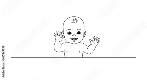 Minimalist Line Art Depicting a Baby Reaching Upward with Tiny Fingers