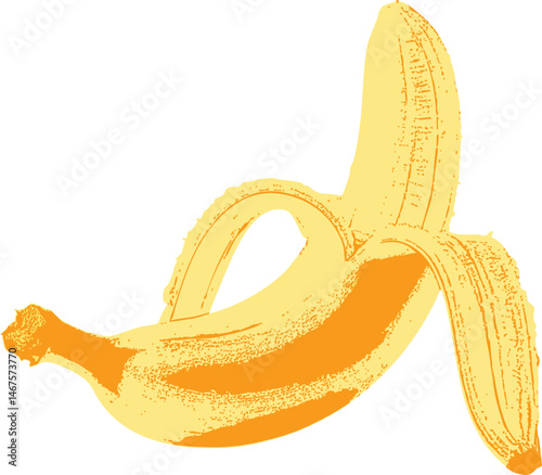 A half-peeled banana – an expressive and dynamic composition showing both the flesh and peel, conveying a sense of movement and the act of eating.