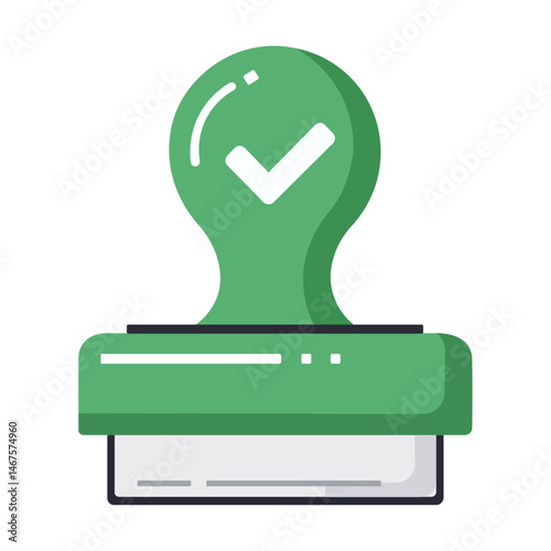 Green Check Stamp - Approval and Verification Vector Icon