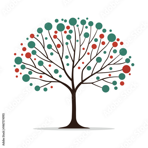 Tree with Colorful Circles - Abstract Nature Symbol Vector Illustration