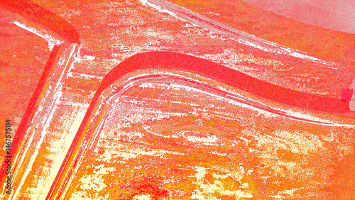 Digitally generated image: Abstract, vibrant image featuring a curved, textured surface in shades of red, orange, and yellow. The rough texture creates a dynamic, fiery effect.
