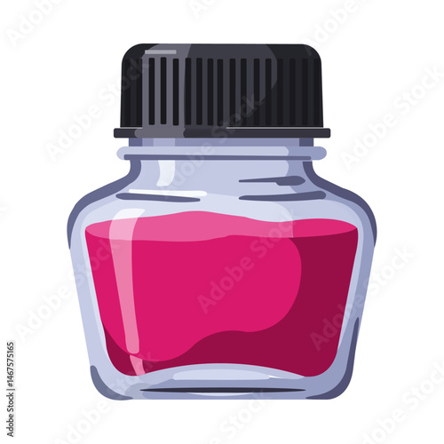 Red Ink Bottle - Writing and Drawing Tool Vector Illustration
