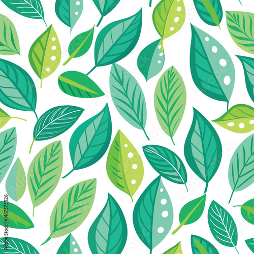 Seamless vector pattern with spring green leaves  elements for nature inspired wallpaper design.