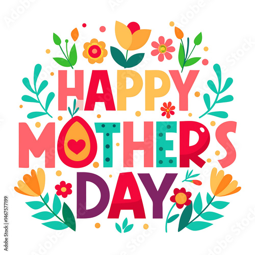 Fun and Festive Happy Mother’s Day Lettering with Hand-Drawn Flowers