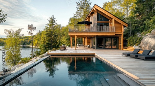 Luxurious lake house with pool