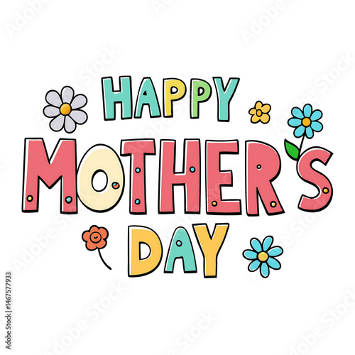 Happy Mother’s Day Typography with Hand-Drawn Floral Elements – Vector Illustration

