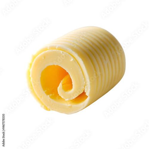 A butter food dairy and yellow rolled-up slice of butter on Transparent Png Background.