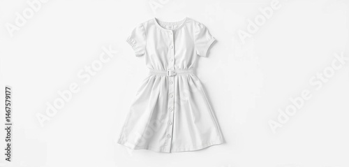White cotton dress mockup on white background, ready for design preview, baby dress mockup,  presentation mockup