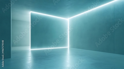 Empty modern turquoise concrete space with neon lighting