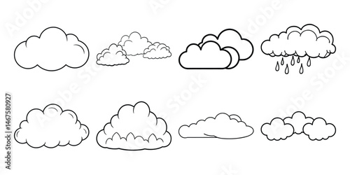 Clouds Set - Vector Stock Collection, line art illustration on white background