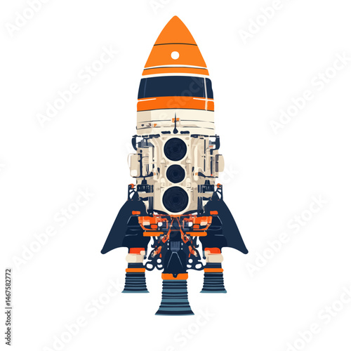Rocket Engine Flat vector, minimalist design, isolated on a white background.