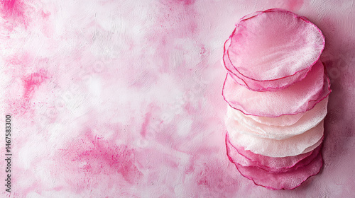 Delicate pink fabric layers on textured background