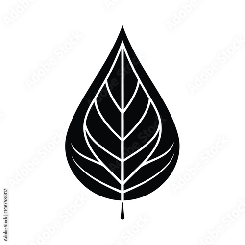 A minimalist illustration representing a single leaf in a teardrop shape with white veins ideal for environmental and nature themed designs.