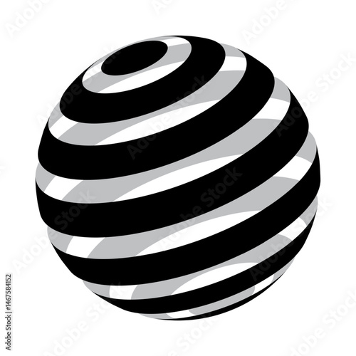 Monochrome striped globe-style logo with elegant 3D effect. Great for minimalist branding, tech icons, or global business.