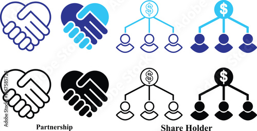 A business investor icon set. Stakeholders Icon. Set of Business icon with shareholder and Entrepreneurship. Equal Partnership, Investor business symbol.