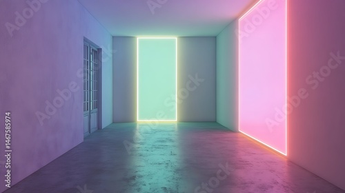 Empty room with neon lights (2) photo