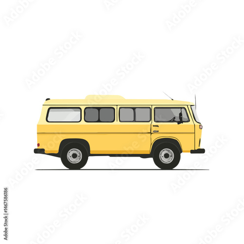 Flat vector School Bus, minimalist design, isolated on a white background.