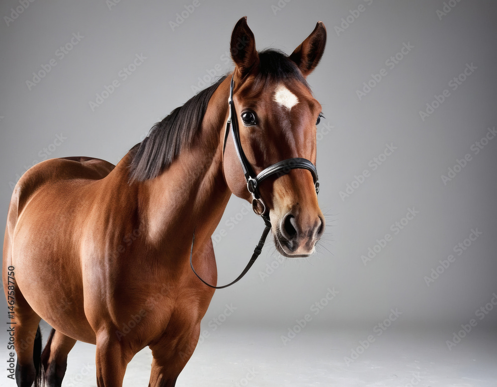 Obraz premium Black horse in motion with flowing mane and tail against a 