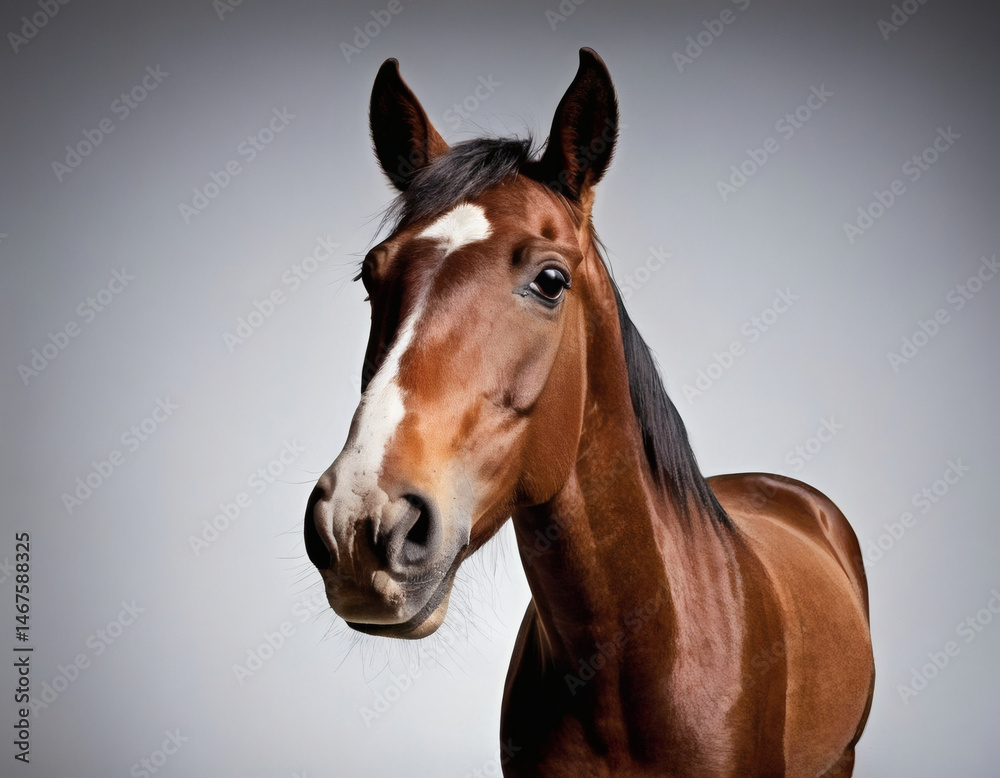Fototapeta premium Black horse in motion with flowing mane and tail against a 