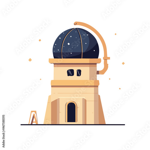 Observatory Flat vector, minimalist design, isolated on a white background.