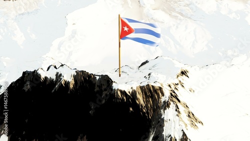 3D rendering of the Cuban national flag, featuring five alternating horizontal stripes of blue and white, with a red equilateral triangle on the hoist side bearing a white five-pointed star, gracefull