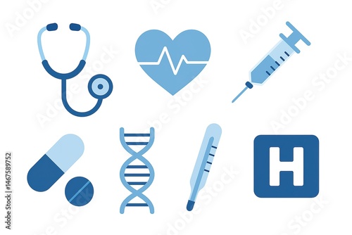 Healthcare icons: A collection of modern healthcare icons representing various medical tools, providing a visually appealing and informative insight into the world of healthcare and medical treatment.