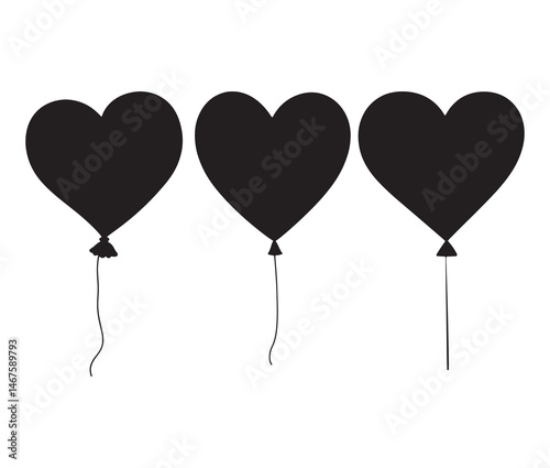 Minimalist heart shaped balloons. Love in the air heart balloon silhouette design.