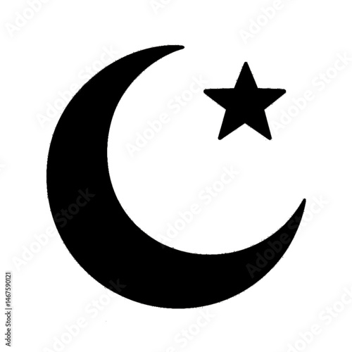 black silhouette of a crescent moon and star minimal vector style design for celestial symbolism night sky art, astronomy, spiritual themes, astrology, and cosmic illustrations