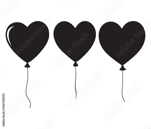 Minimalist heart shaped balloons. Love in the air heart balloon silhouette design.