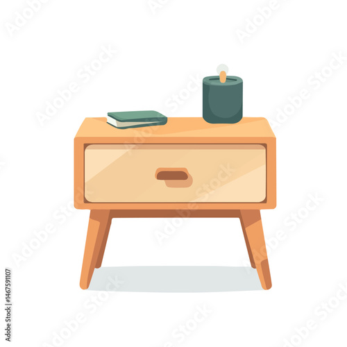 Flat vector Nightstand, minimalist design, isolated on a white background.