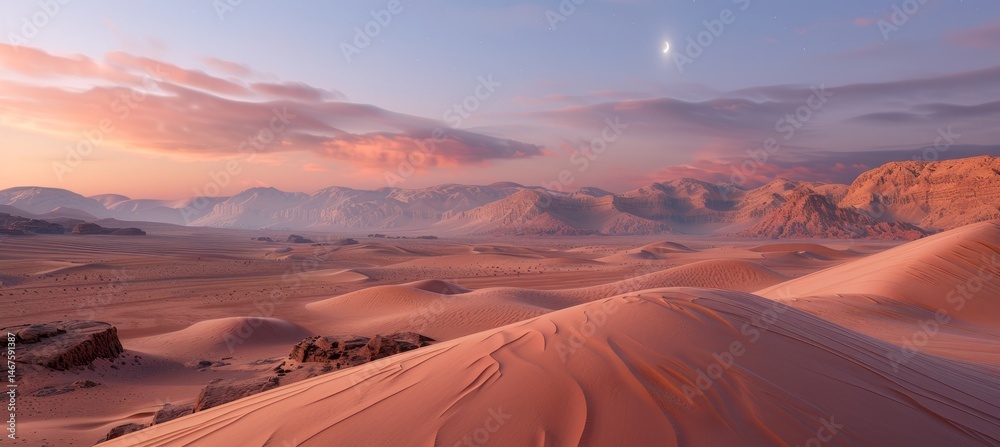 Naklejka premium Moonlit windswept dunes in a vast desert landscape evoking tranquility and mystery