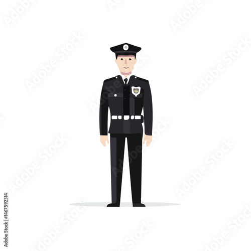 Flat vector Police Officer, minimalist design, isolated on a white background.