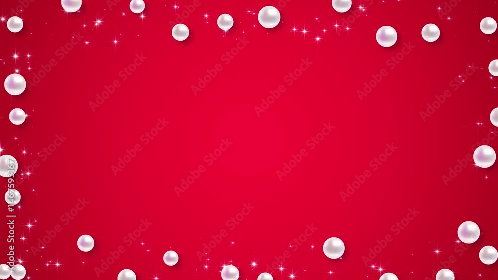 pearl border frame and shiny glitter stars animation, cosmetics and beauty sale shopping  red background social media motion design element