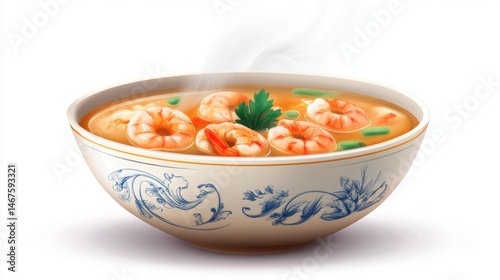 Authentic Tom Yum Goong with fresh herbs and prawns
