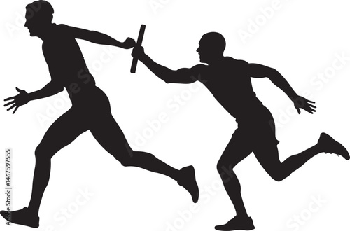 Dynamic Silhouette of Relay Race Runners Passing Baton - Athletic Sports Action